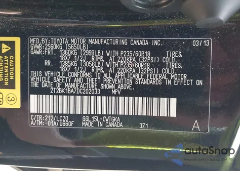 2013 Lexus Rx 350 z USA, uszkodzony, nr VIN 2T2BK1BA7DC202033